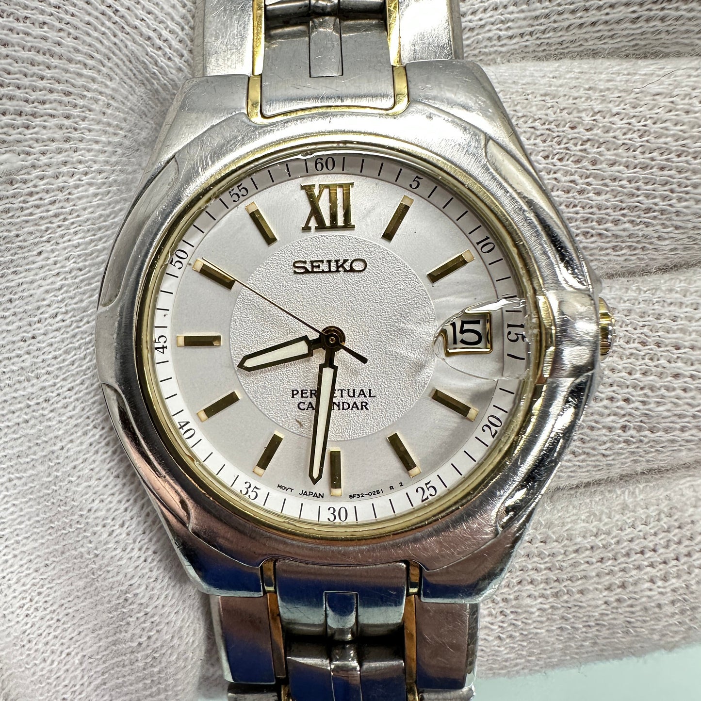 Seiko Men’s Perpetual Calendar 18k Gold Bezel & Trim Stainless Steel Watch