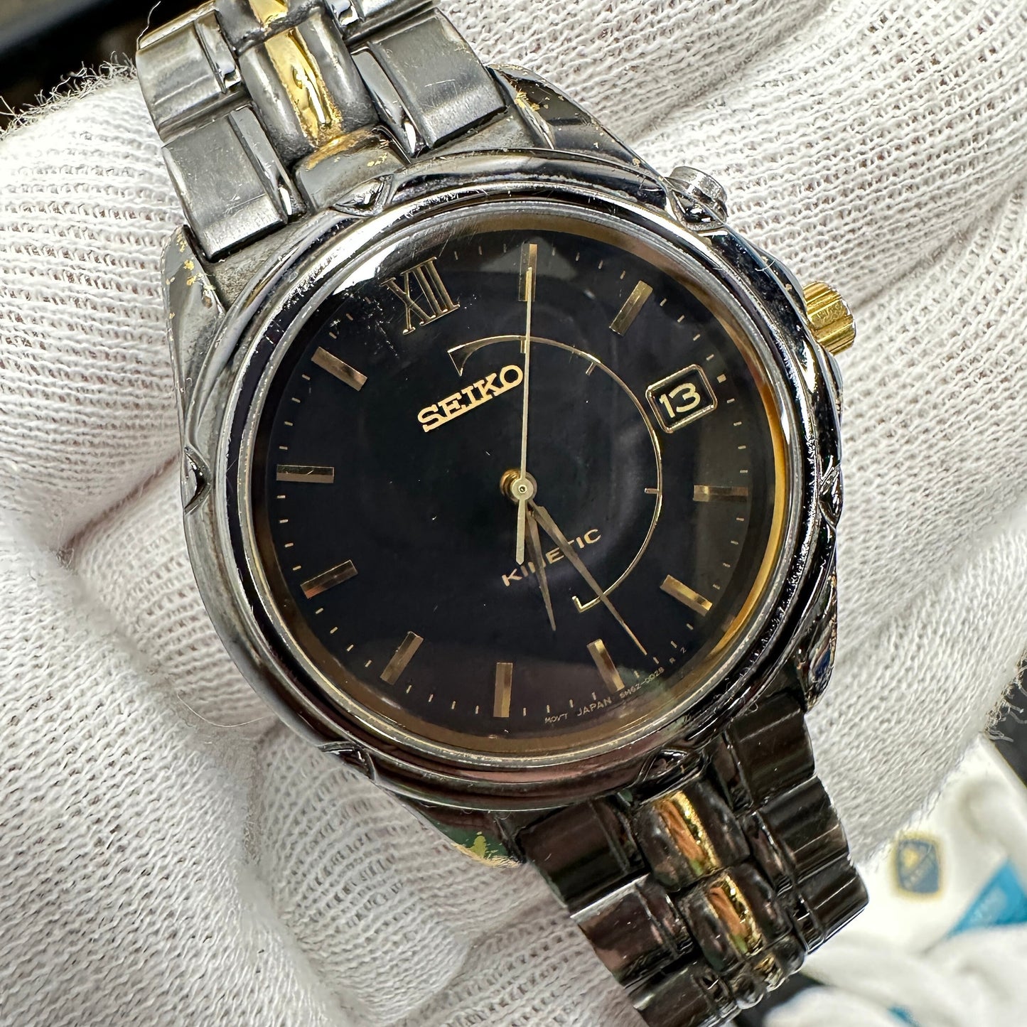 Seiko Kinetic Black & Gold Watch with Date c.1995