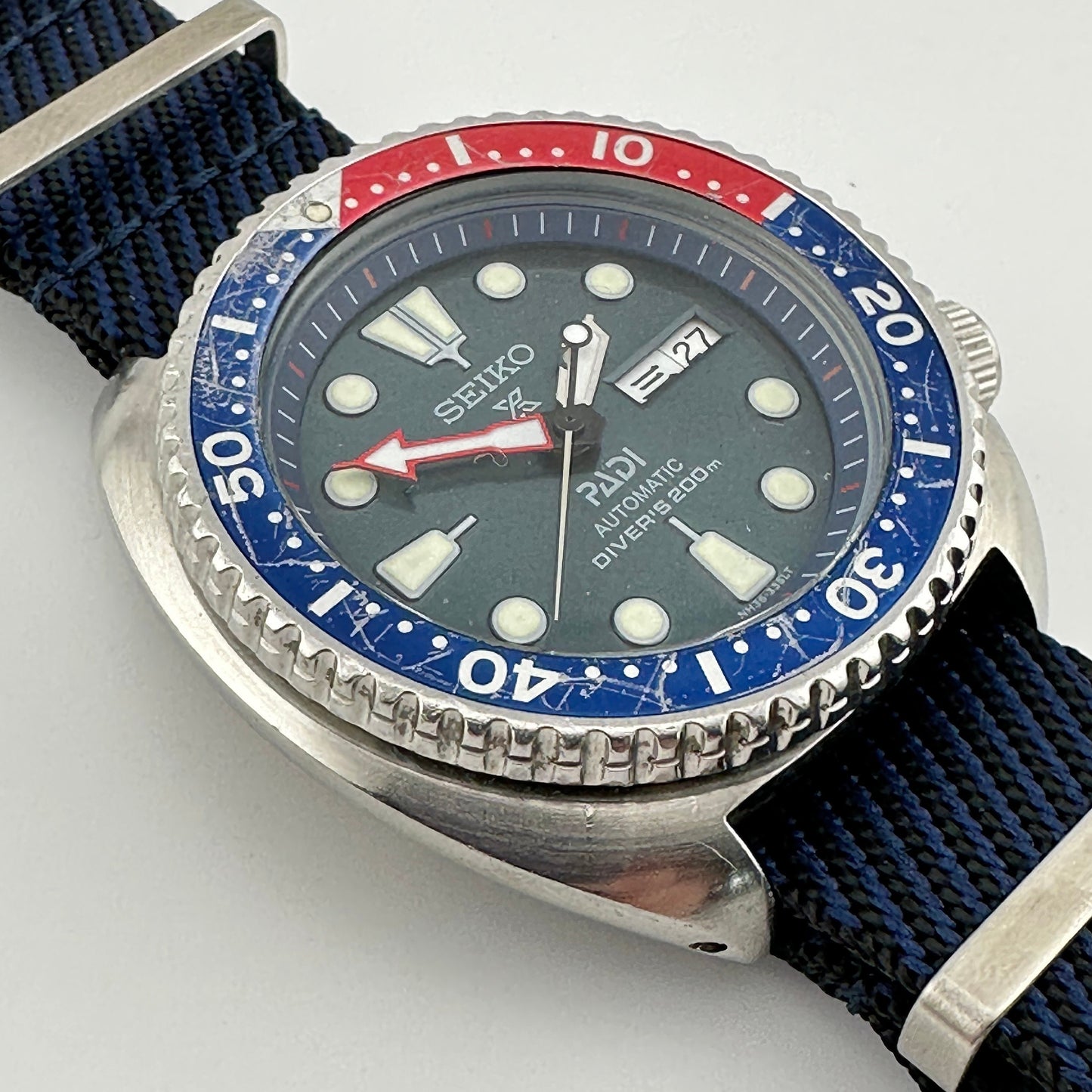 Seiko Prospex PADI Air Diver 200m Automatic JDM Watch with Custom Navy Blue NATO strap