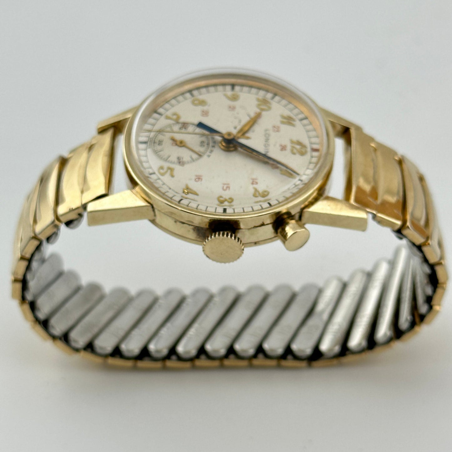 Longines Monopusher Flyback Chronograph 10k Gold Wind Up 31mm Watch c. 1953