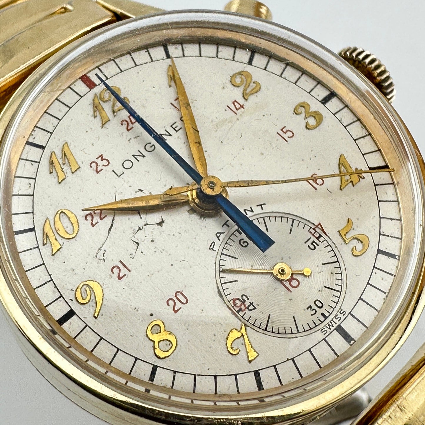 Longines Monopusher Flyback Chronograph 10k Gold Wind Up 31mm Watch c. 1953