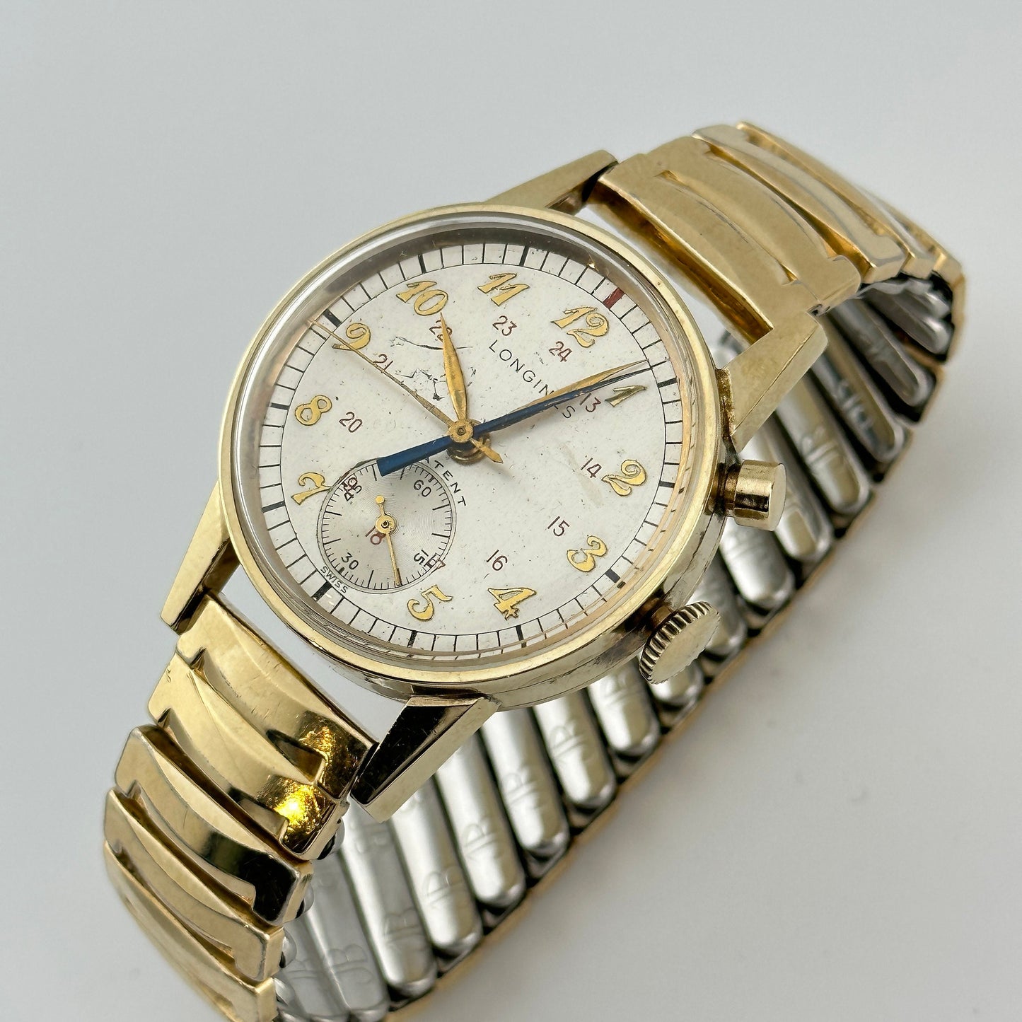 Longines Monopusher Flyback Chronograph 10k Gold Wind Up 31mm Watch c. 1953