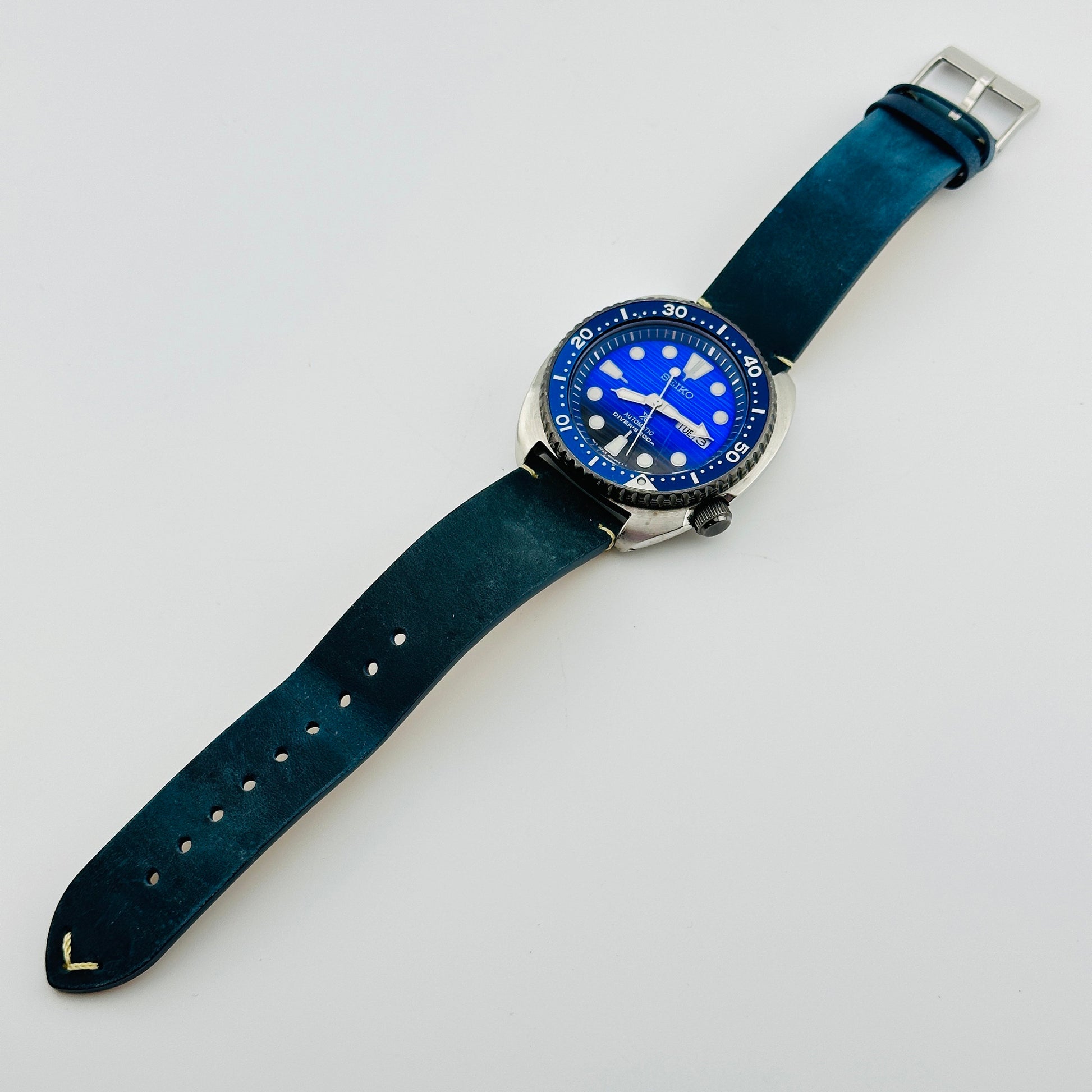 Seiko Prospex PADI Air Diver Ocean Special Edition 200m Automatic Watch with Custom Blue Leather strap