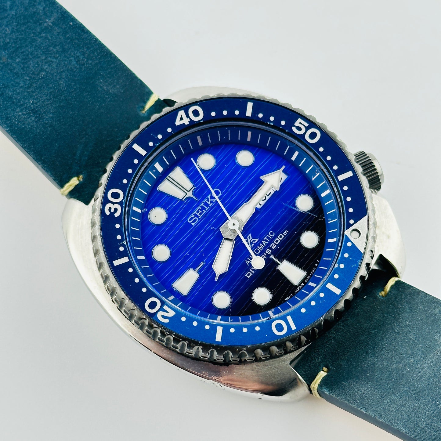 Seiko Prospex PADI Air Diver Ocean Special Edition 200m Automatic Watch with Custom Blue Leather strap