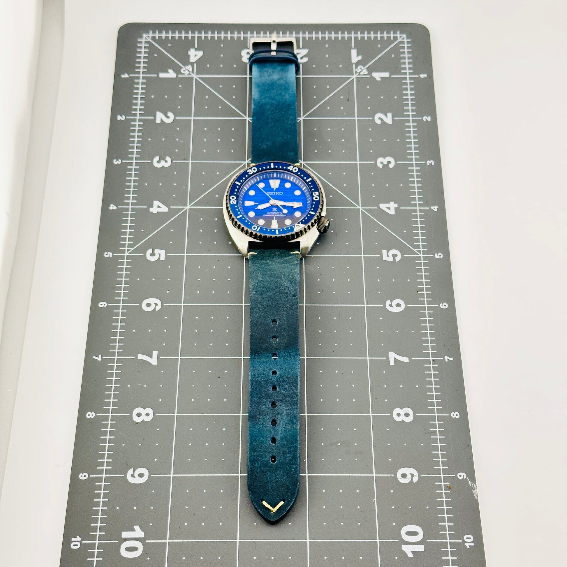 Seiko Prospex PADI Air Diver Ocean Special Edition 200m Automatic Watch with Custom Blue Leather strap