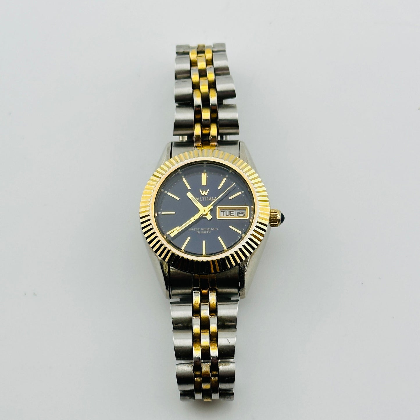 Waltham Two Tone Black Dial Ladies 25mm Quartz Wristwatch c. 1980