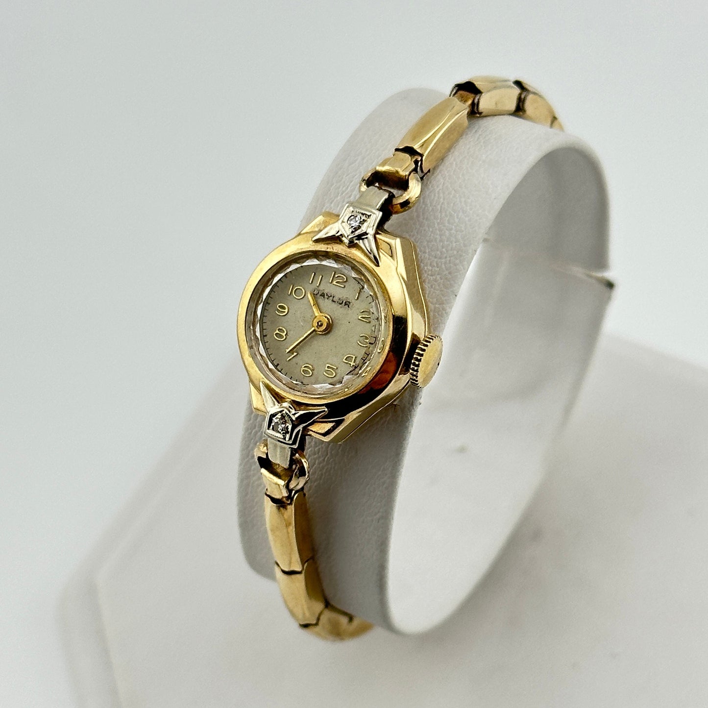 Antique Baylor Swiss Cocktail 14k Solid Gold With Diamonds 17mm Ladies Watch