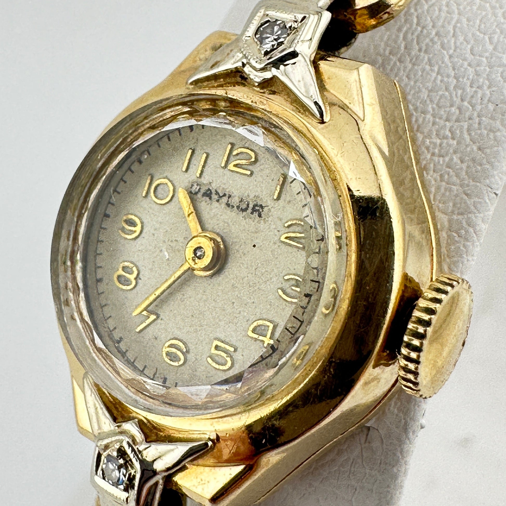 Antique Baylor Swiss Cocktail 14k Solid Gold With Diamonds 17mm Ladies Watch