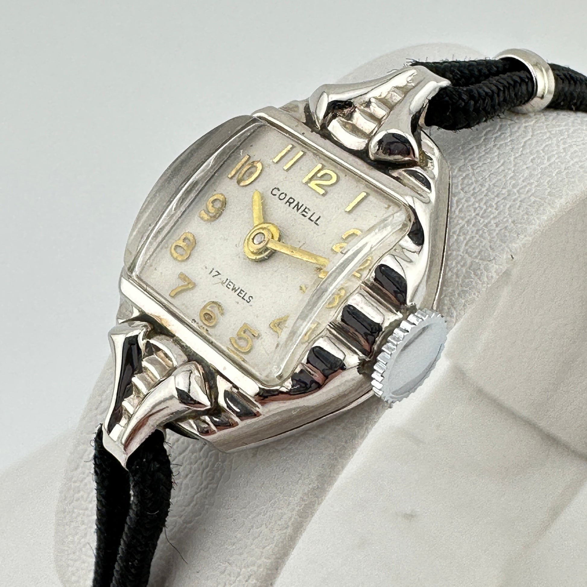 Antique Cornell Swiss Cocktail 14k White Gold Ladies Watch with 17 Jewel Manual wind movement