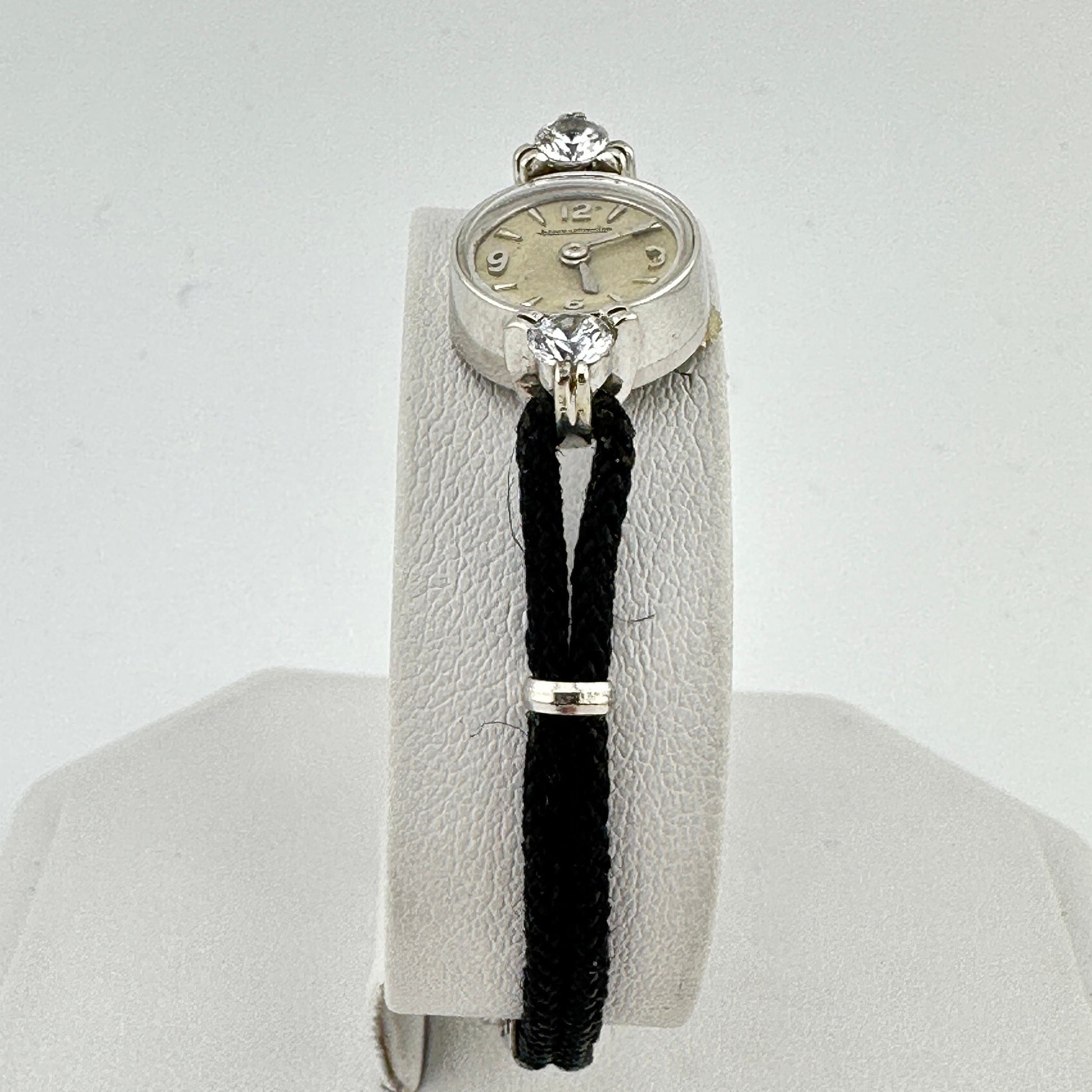 LeCoultre 17 Jewels 14k Solid White Gold & Cubic Zirconia Backwind cal 426 Ladies Watch