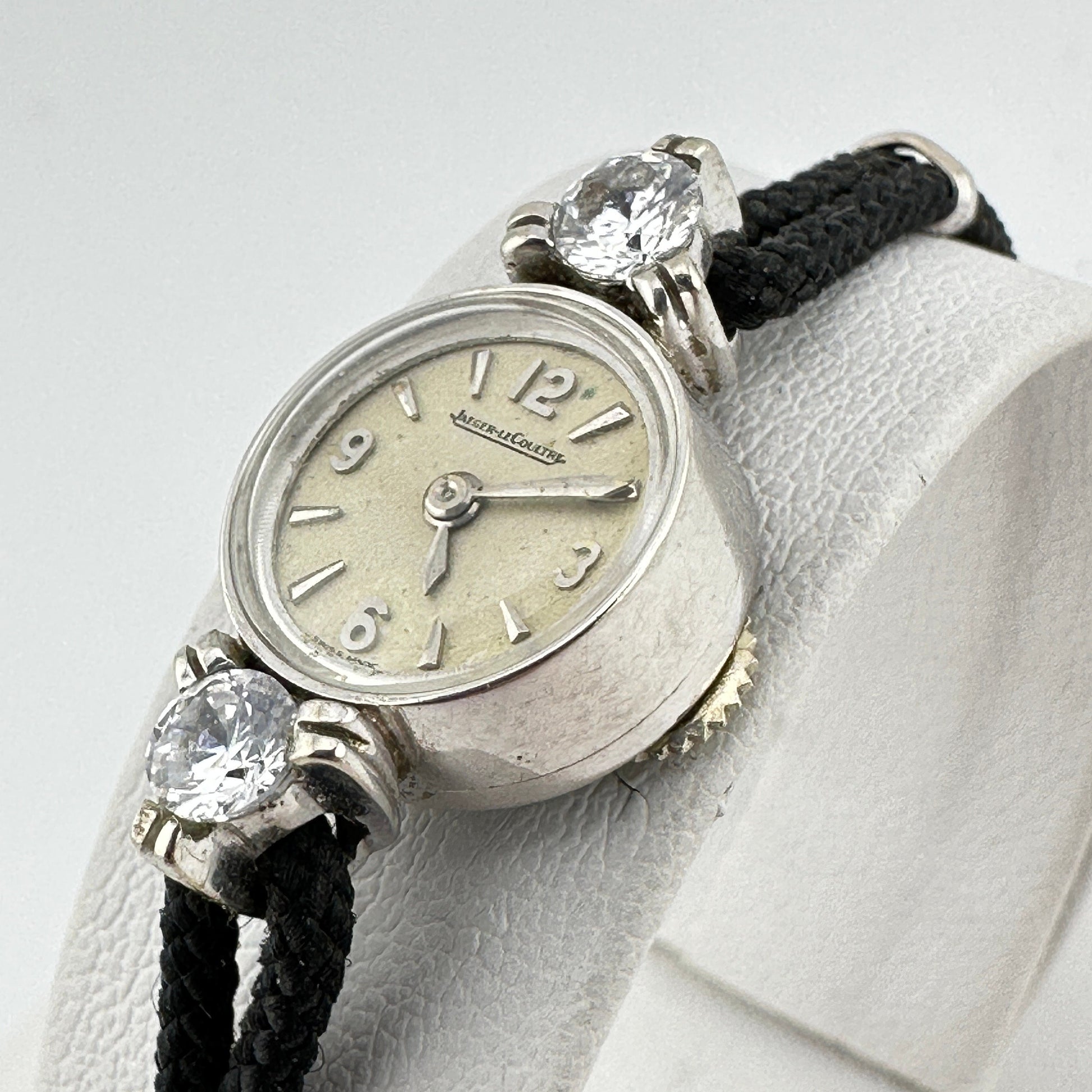 LeCoultre 17 Jewels 14k Solid White Gold & Cubic Zirconia Backwind cal 426 Ladies Watch