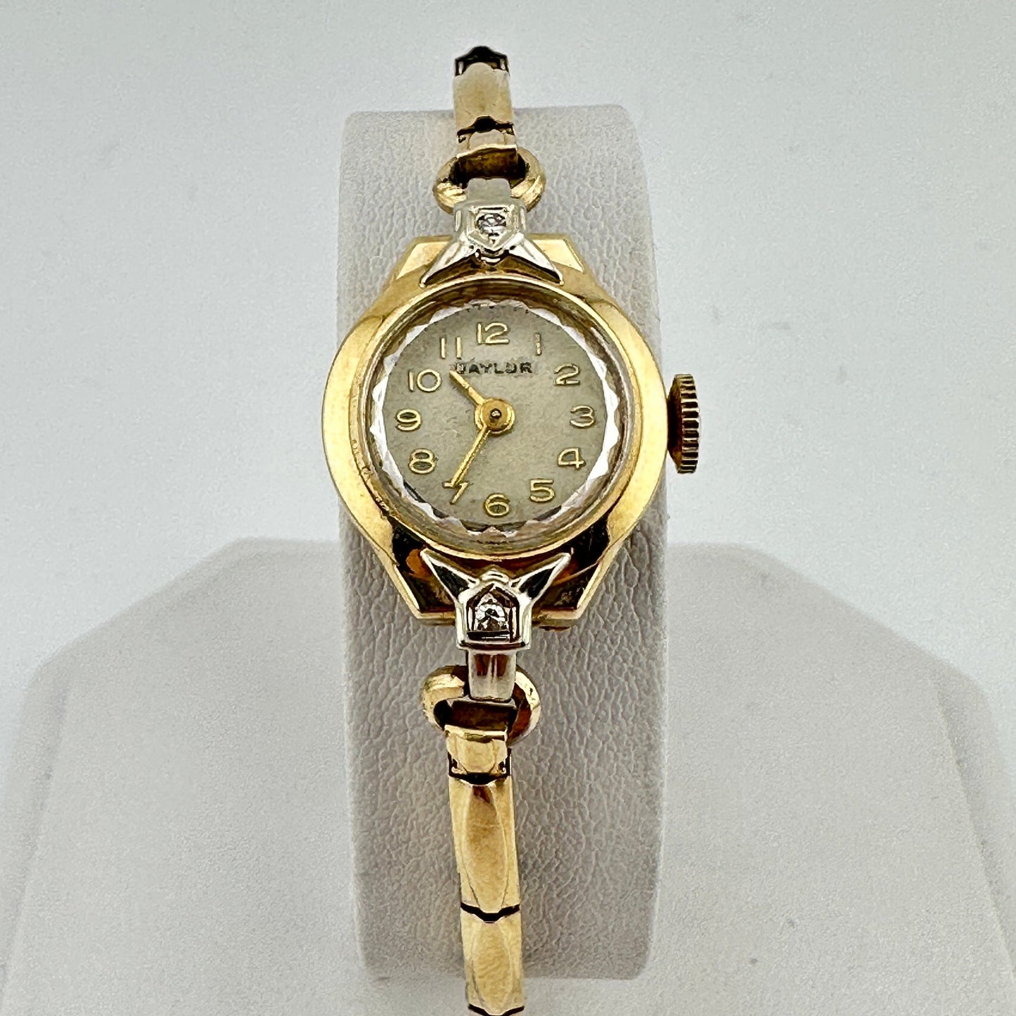 Antique Baylor Swiss Cocktail 14k Solid Gold With Diamonds 17mm Ladies Watch