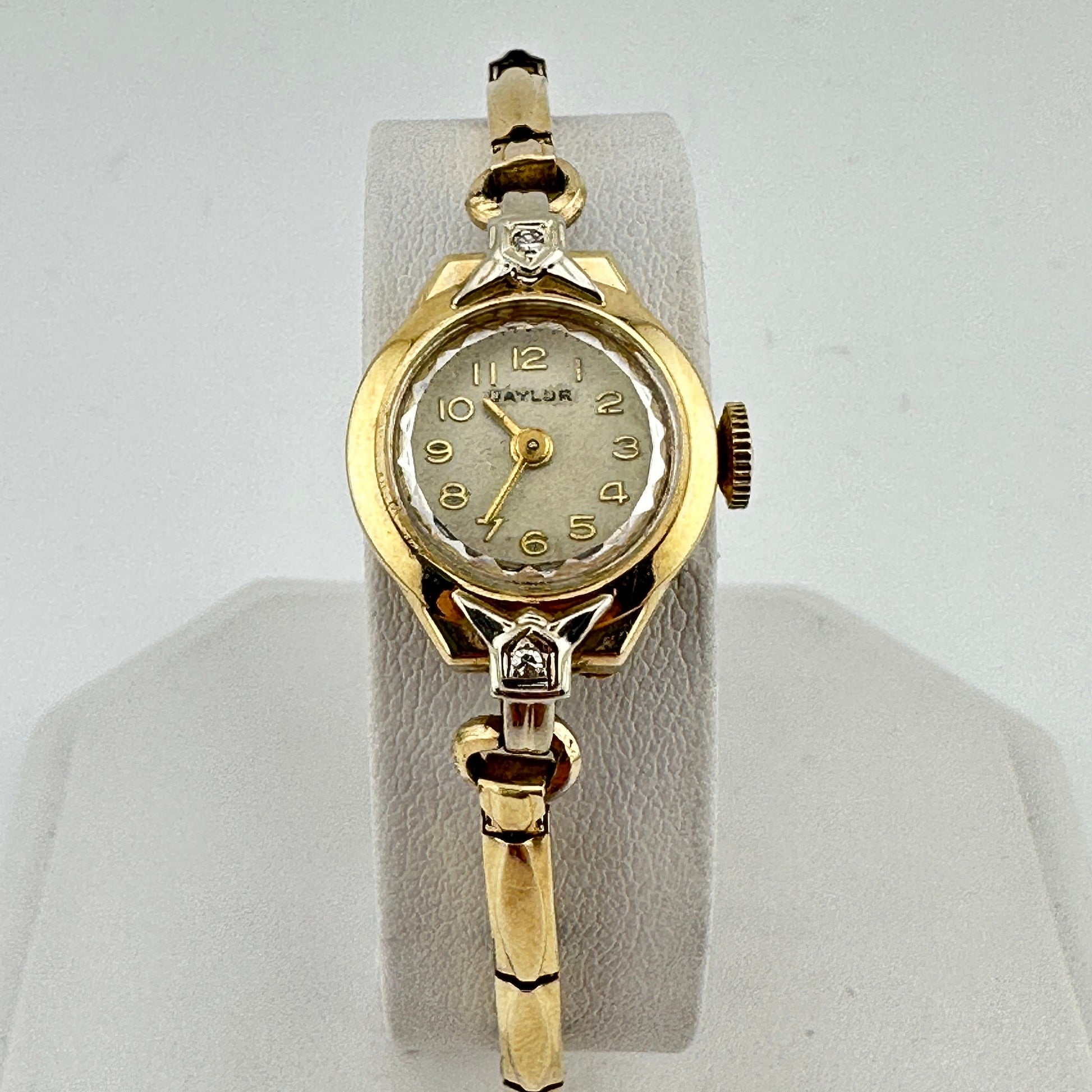 Antique Baylor Swiss Cocktail 14k Solid Gold With Diamonds 17mm Ladies Watch