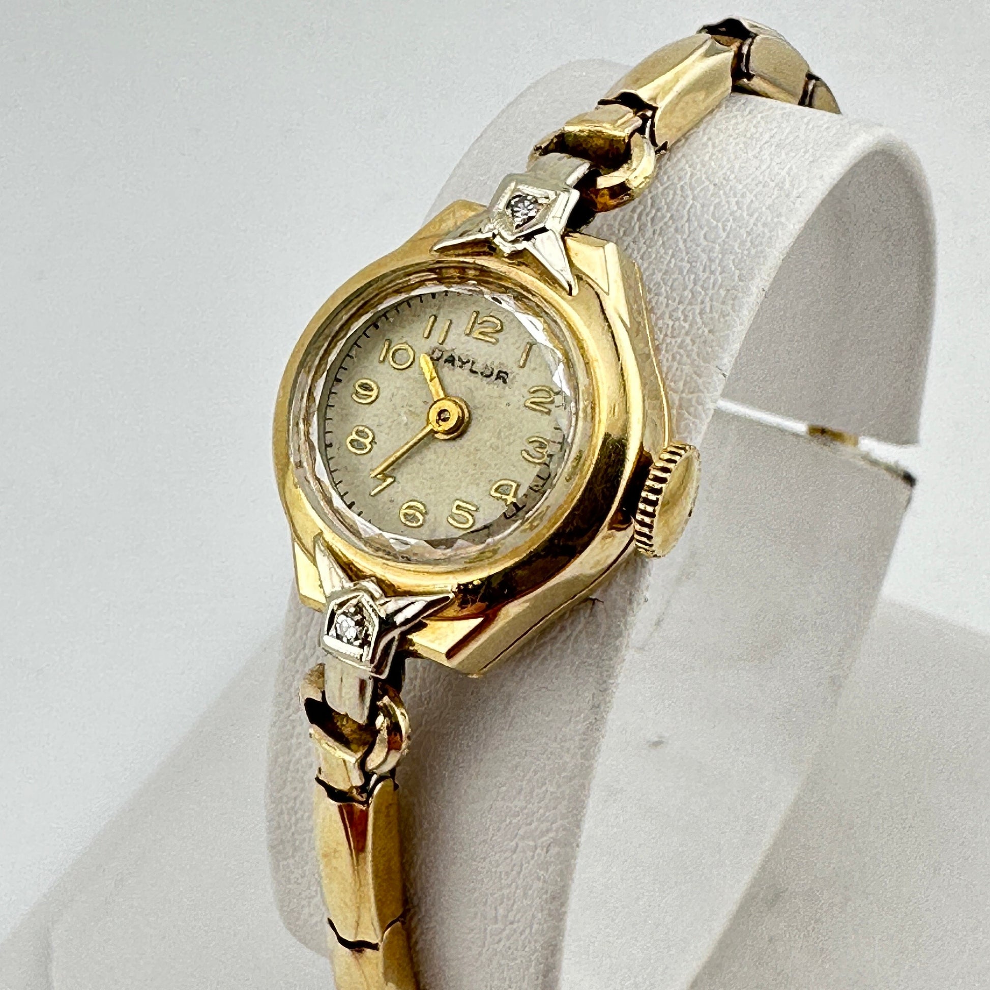 Antique Baylor Swiss Cocktail 14k Solid Gold With Diamonds 17mm Ladies Watch