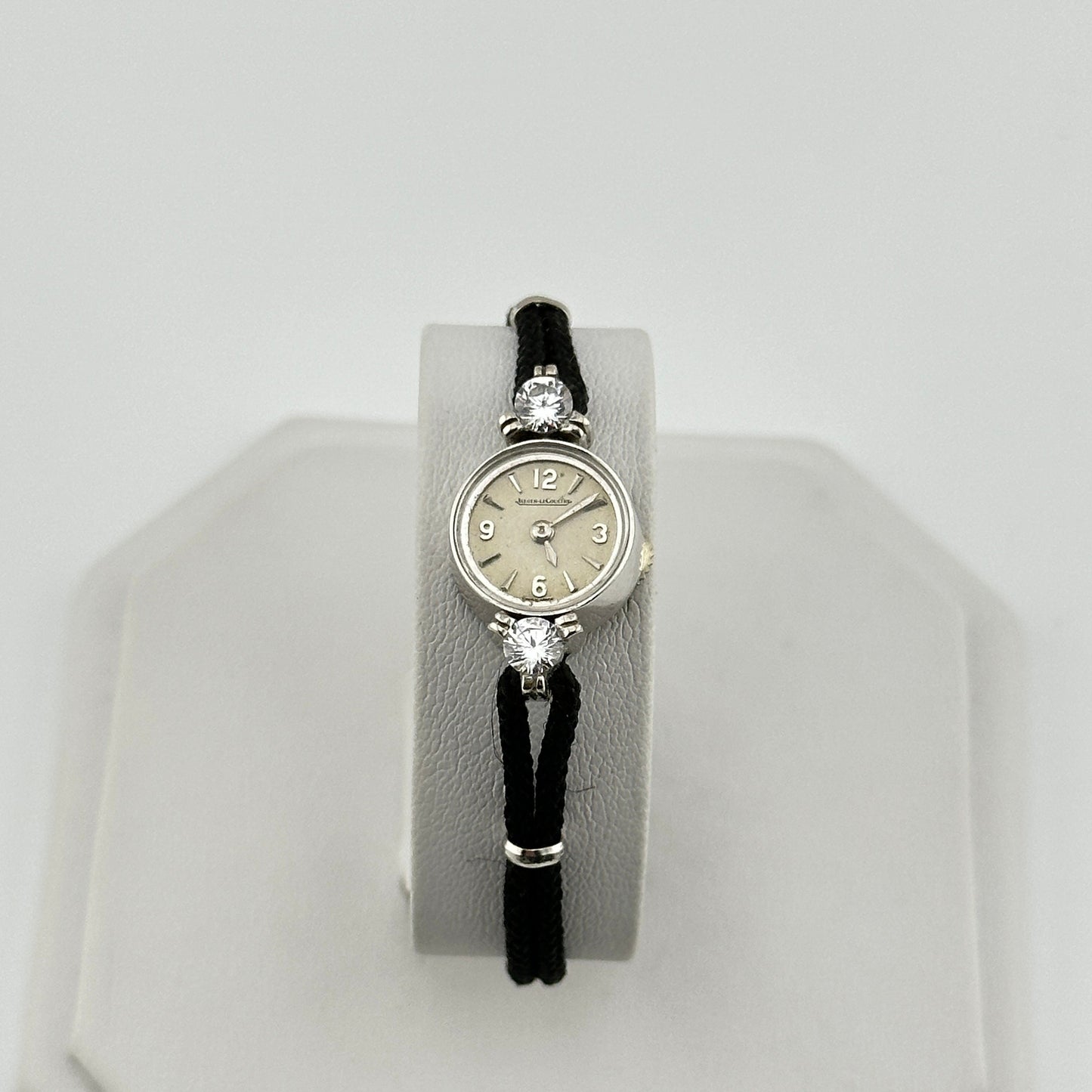 LeCoultre 17 Jewels 14k Solid White Gold & Cubic Zirconia Backwind cal 426 Ladies Watch