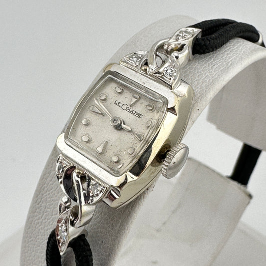 LeCoultre 17 Jewels 14k Solid White Gold & Diamonds Ladies Watch