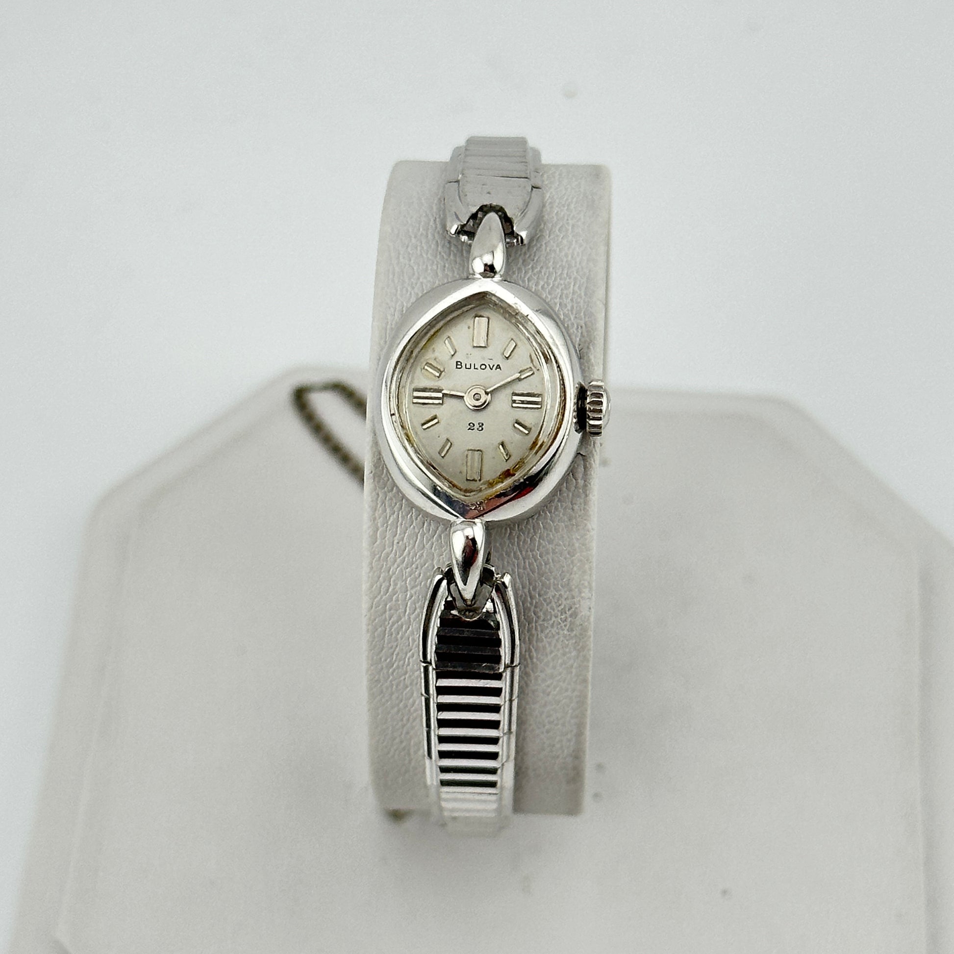 Antique Bulova Swiss Cocktail 10k White Gold Filled Watch with 23 Jewels