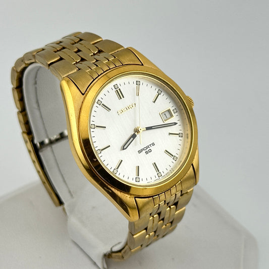 Seiko Sport 50 Gold Tone Stainless Steel 37mm Mens Watch c. Sept 1995