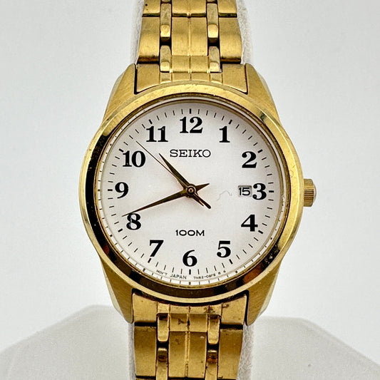 Seiko 100M Gold Tone White Dial Ladies 28mm Quartz Wristwatch c. March 2002