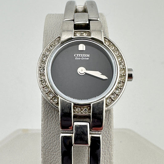 Citizen Eco-Drive 21mm Ladies Watch with Black Dial and Crystal Bezel c. April 2003