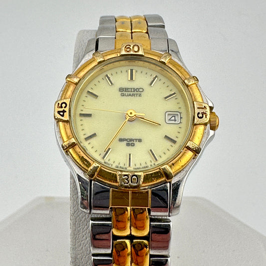 Seiko Sports 50 Gold Trim Ladies 26mm Quartz Watch c. March 1996