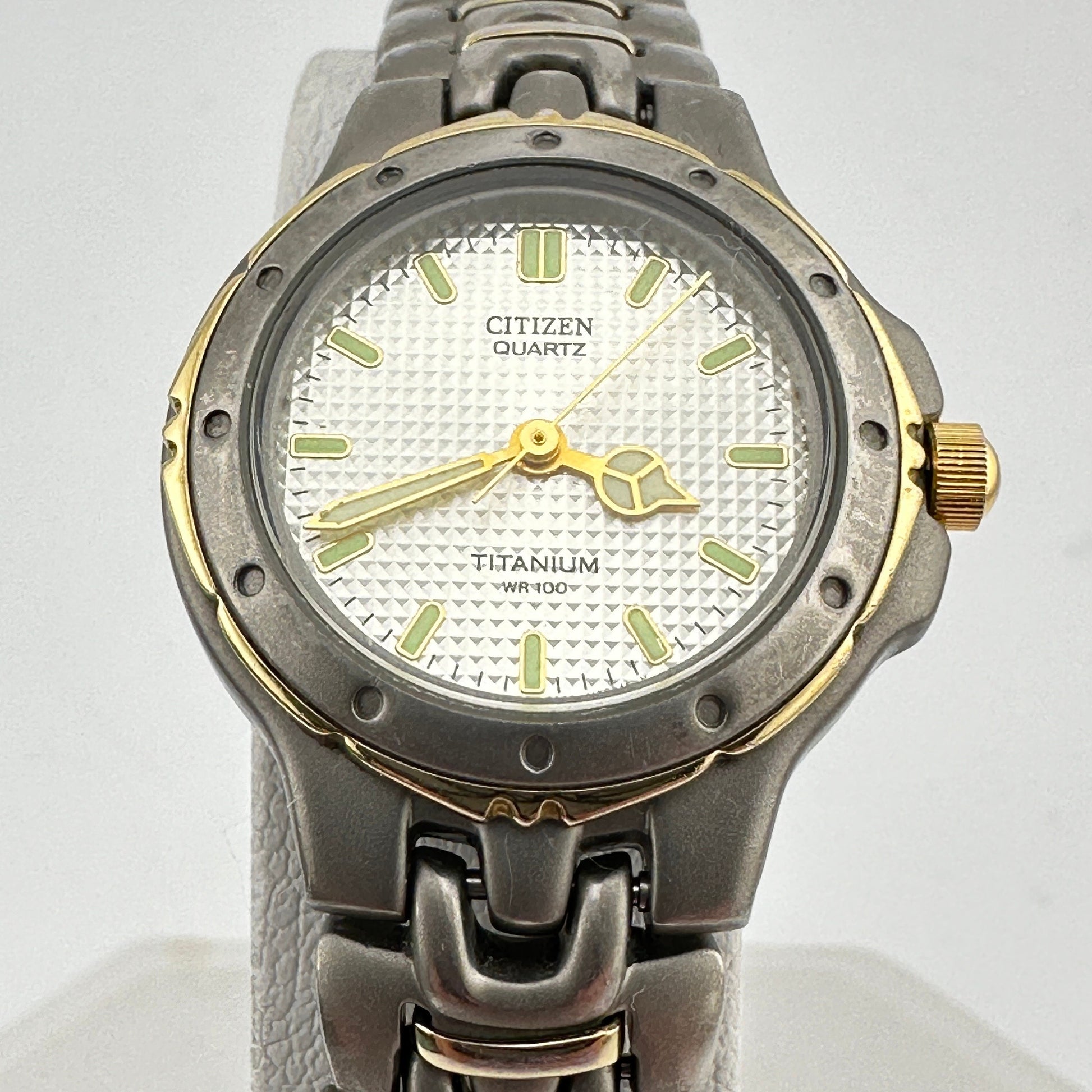 Citizen Titanium 25mm Ladies Watch with Textured Dial Gold plated trim c. Jan 1999