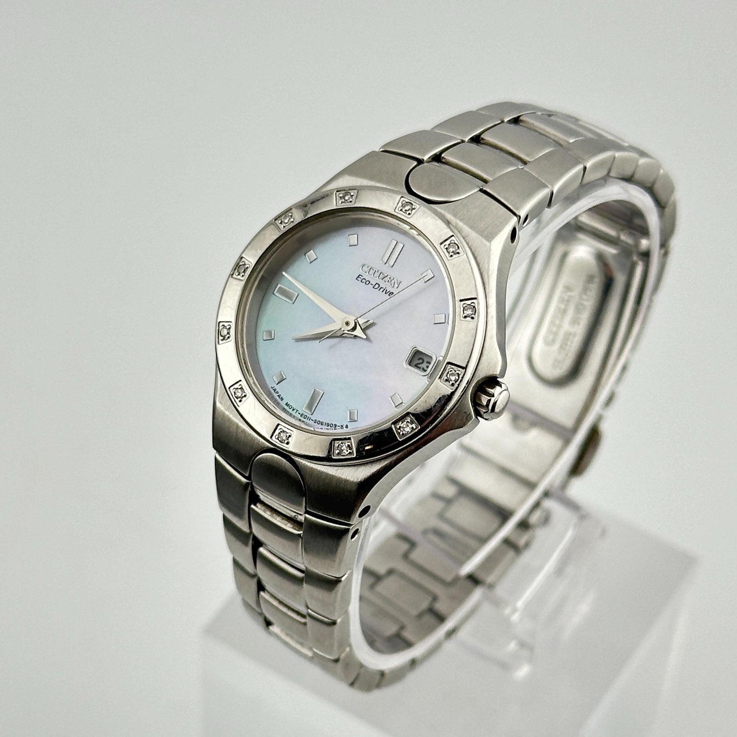 Citizen Eco-Drive 25mm Ladies Watch with Mother of Pearl Dial and Diamond Bezel