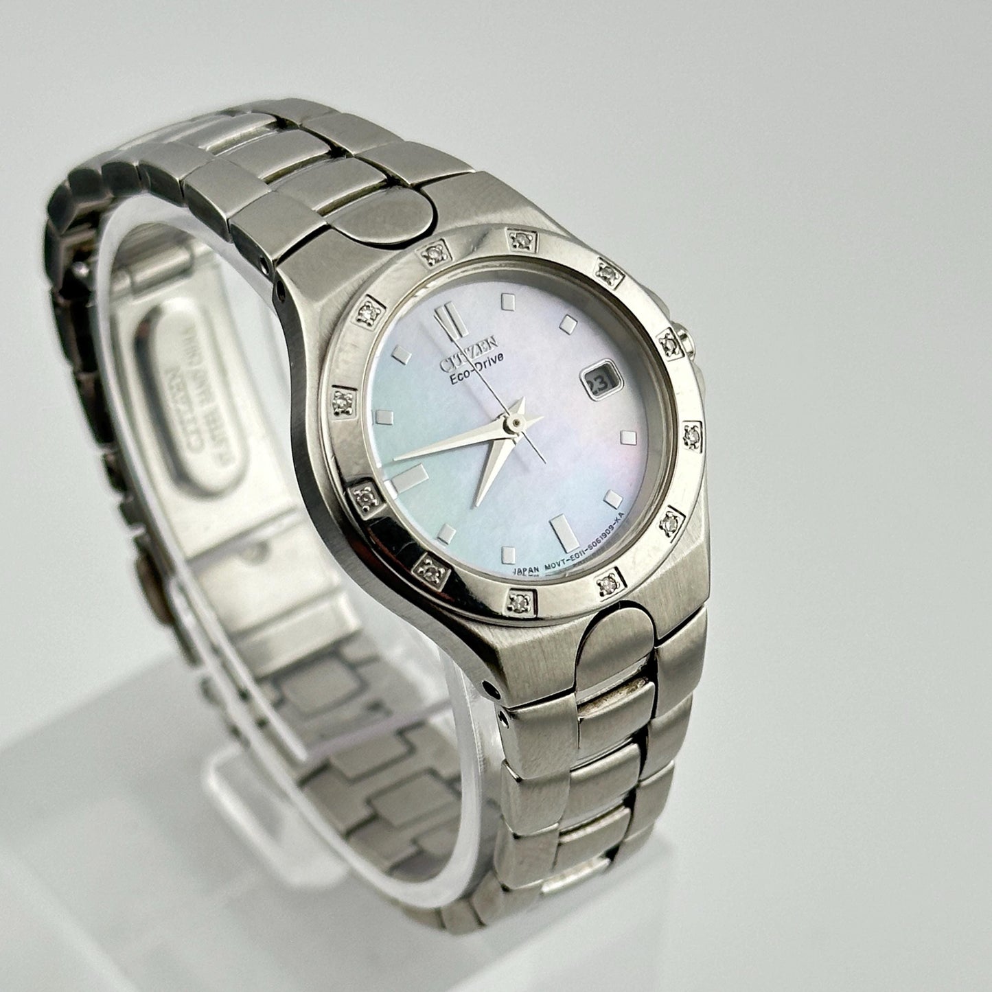 Citizen Eco-Drive 25mm Ladies Watch with Mother of Pearl Dial and Diamond Bezel