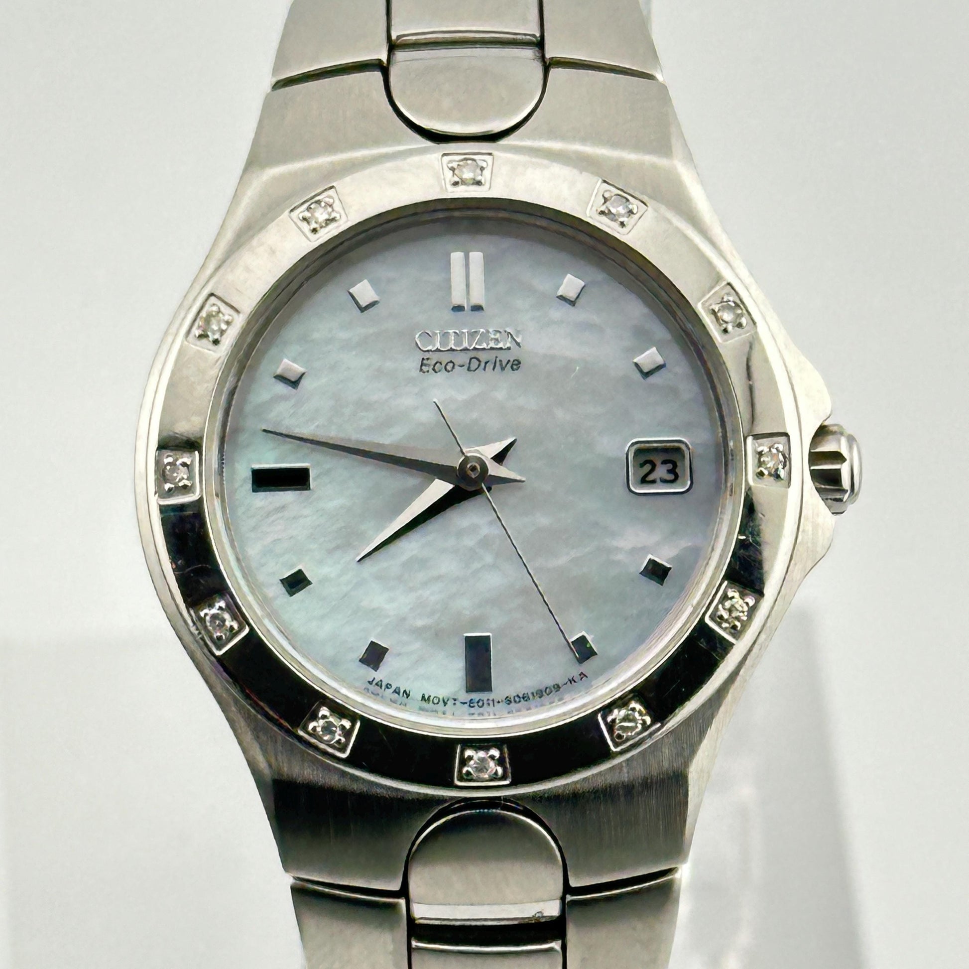 Citizen Eco-Drive 25mm Ladies Watch with Mother of Pearl Dial and Diamond Bezel