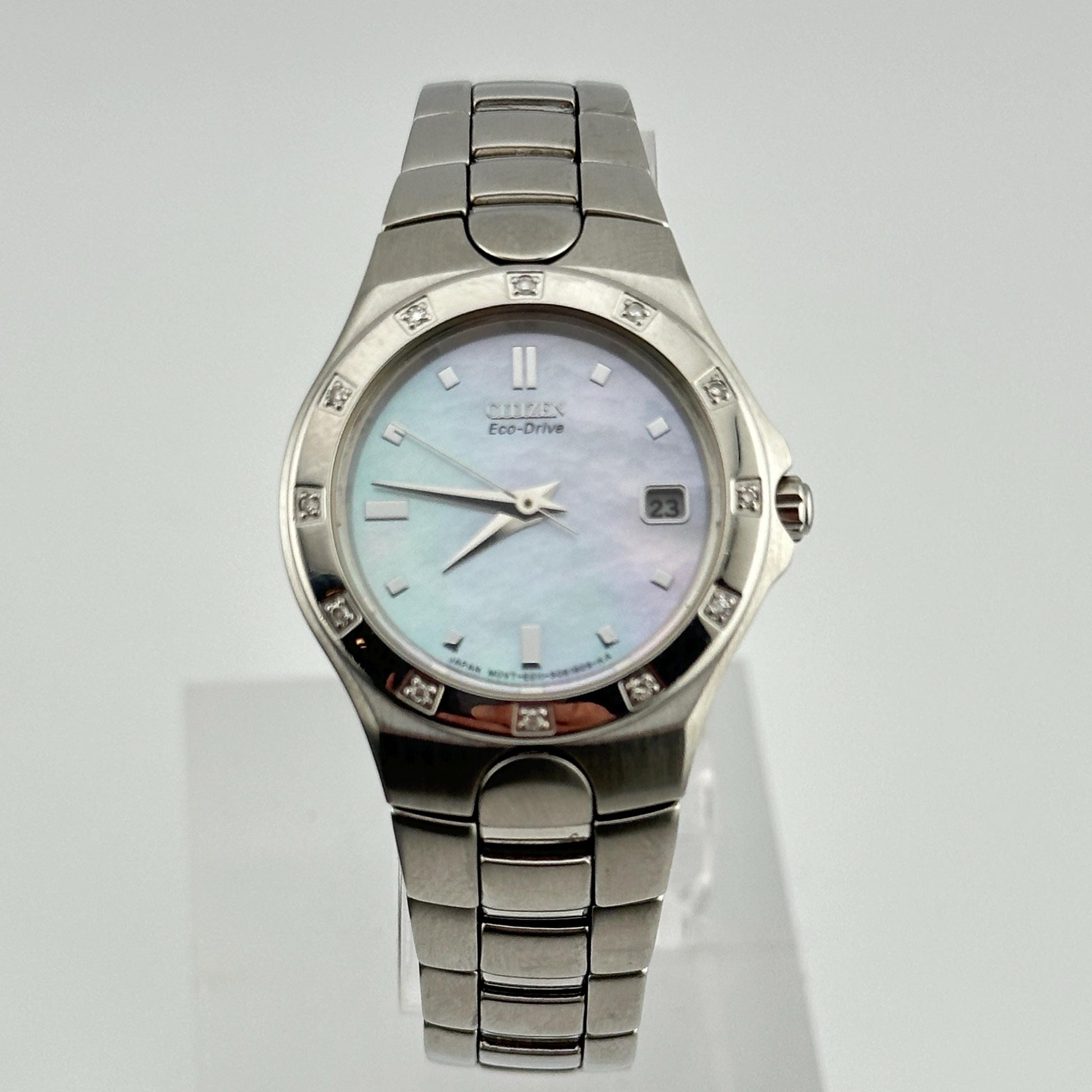 Citizen Eco-Drive 25mm Ladies Watch with Mother of Pearl Dial and Diamond Bezel