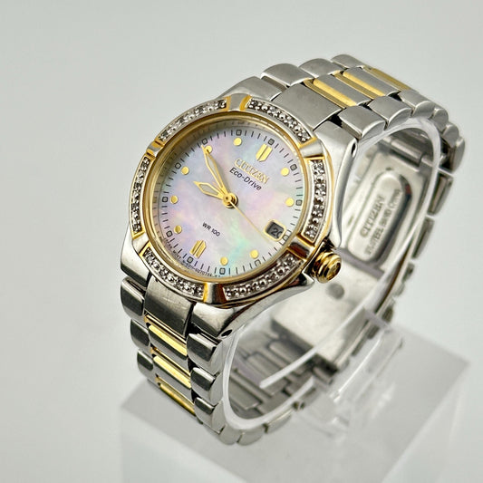 Citizen Eco-Drive 25mm Ladies Watch with Mother of Pearl Dial and Diamond Bezel