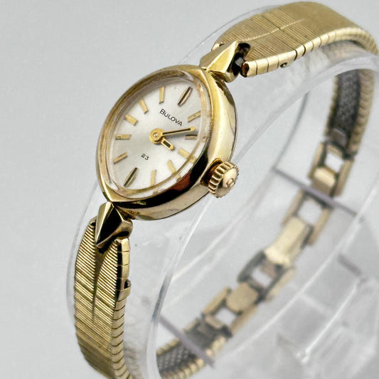 Vintage Bulova Swiss 10k Gold Filled Ladies 14mm Cocktail Watch with 23 Jewel Movement