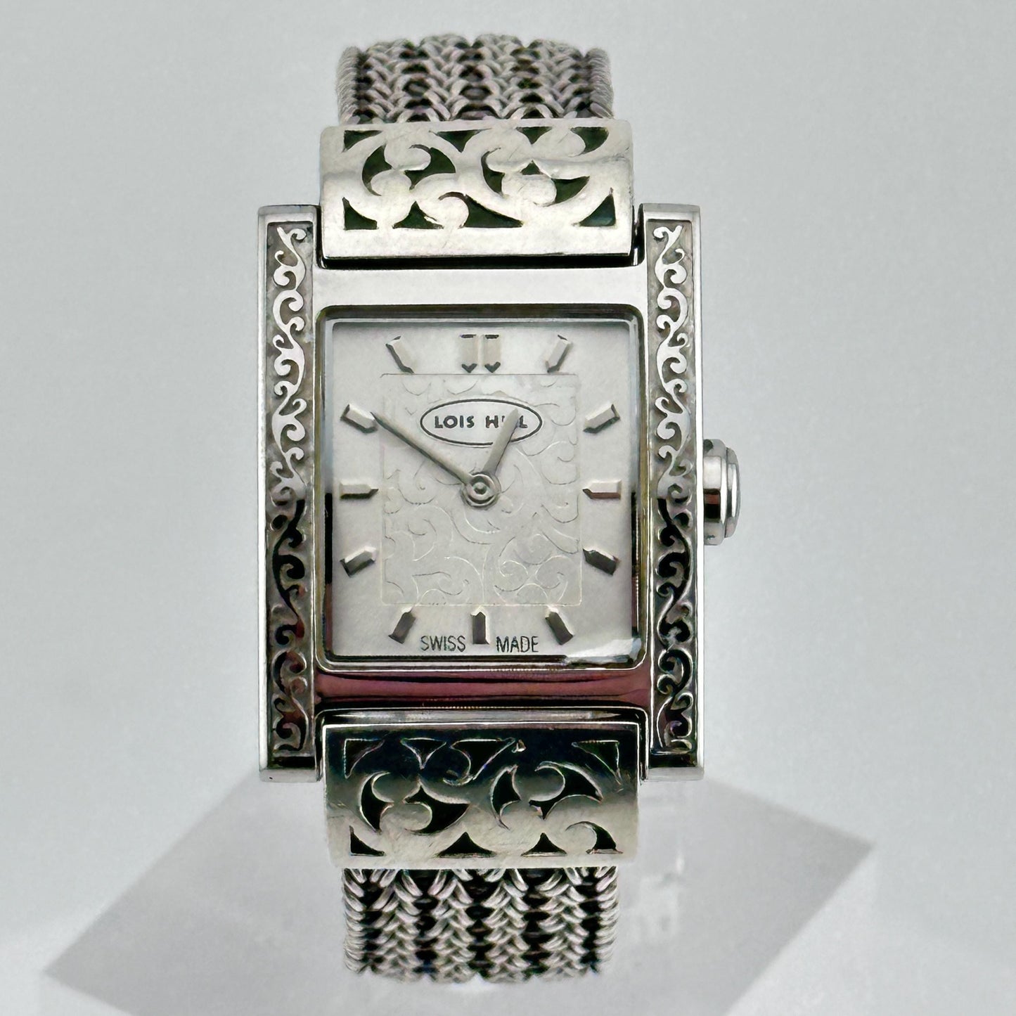 Lois Hill Sterling Silver Dial Quartz Ladies 25mm Tank Style Watch