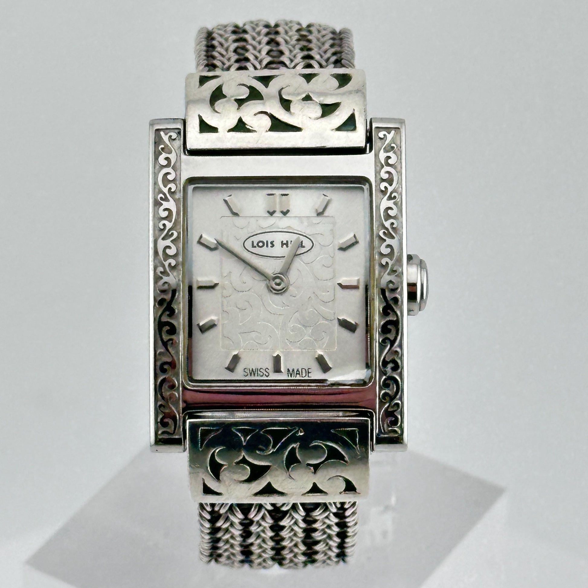 Lois Hill Sterling Silver Dial Quartz Ladies 25mm Tank Style Watch