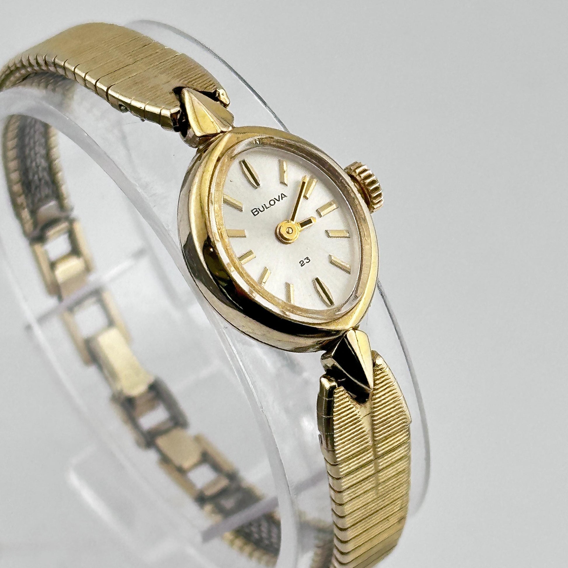 Vintage Bulova Swiss 10k Gold Filled Ladies 14mm Cocktail Watch with 23 Jewel Movement