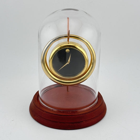 Movado Gold Museum Dial Desk Clock Under Glass Dome