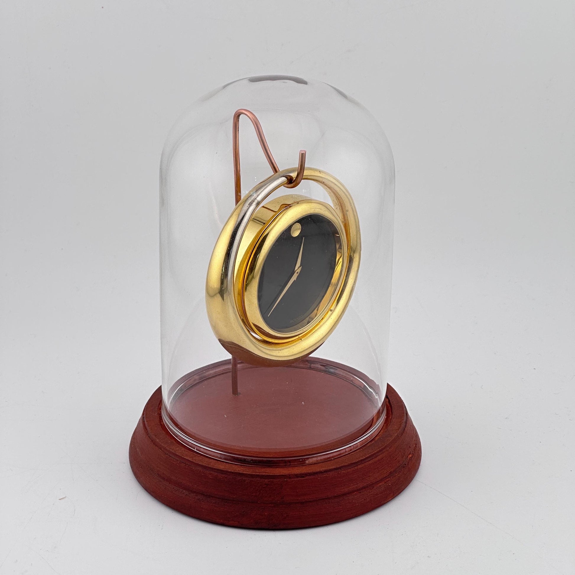 Movado Gold Museum Dial Desk Clock Under Glass Dome