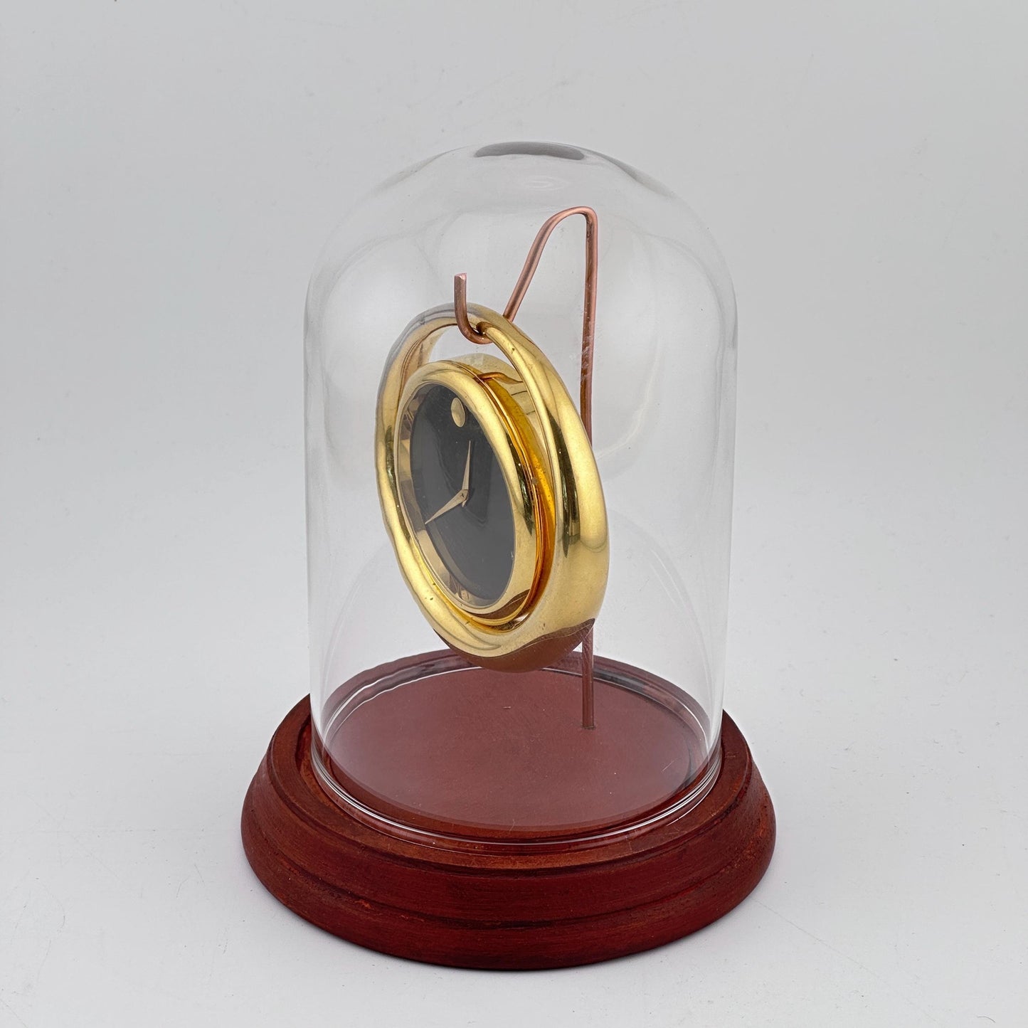 Movado Gold Museum Dial Desk Clock Under Glass Dome