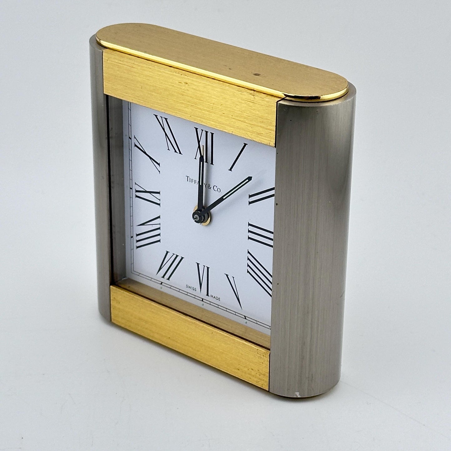 Tiffany & Co. Gold and Steel Swiss Made Alarm Clock