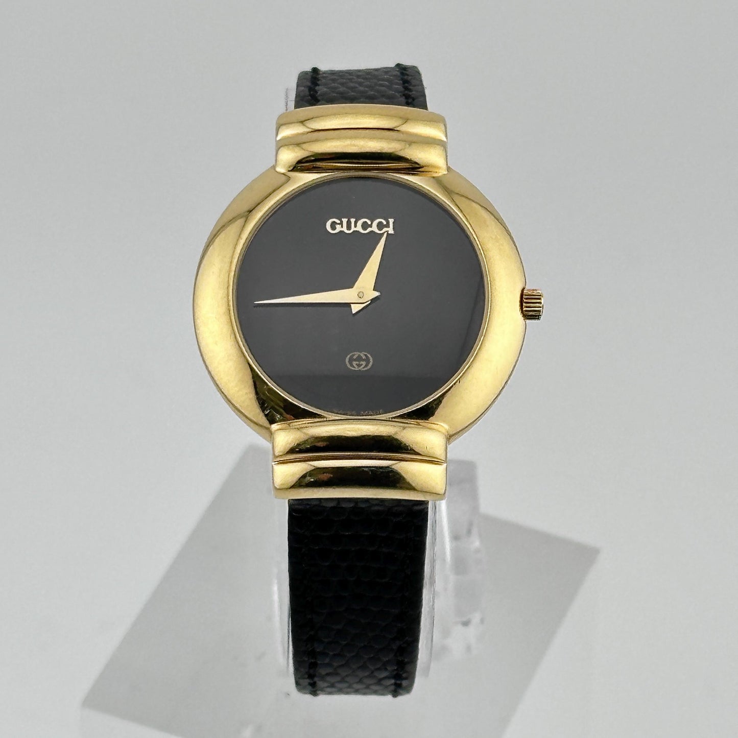 Gucci 14k Gold Plated with Black Dial and Leather Strap