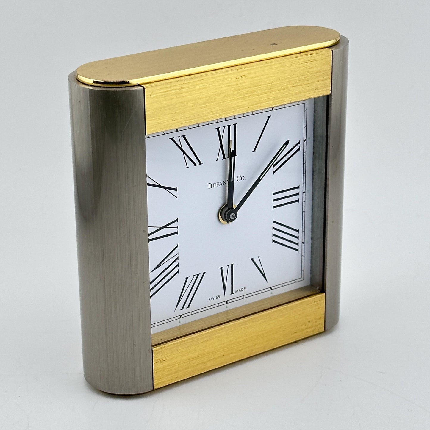 Tiffany & Co. Gold and Steel Swiss Made Alarm Clock