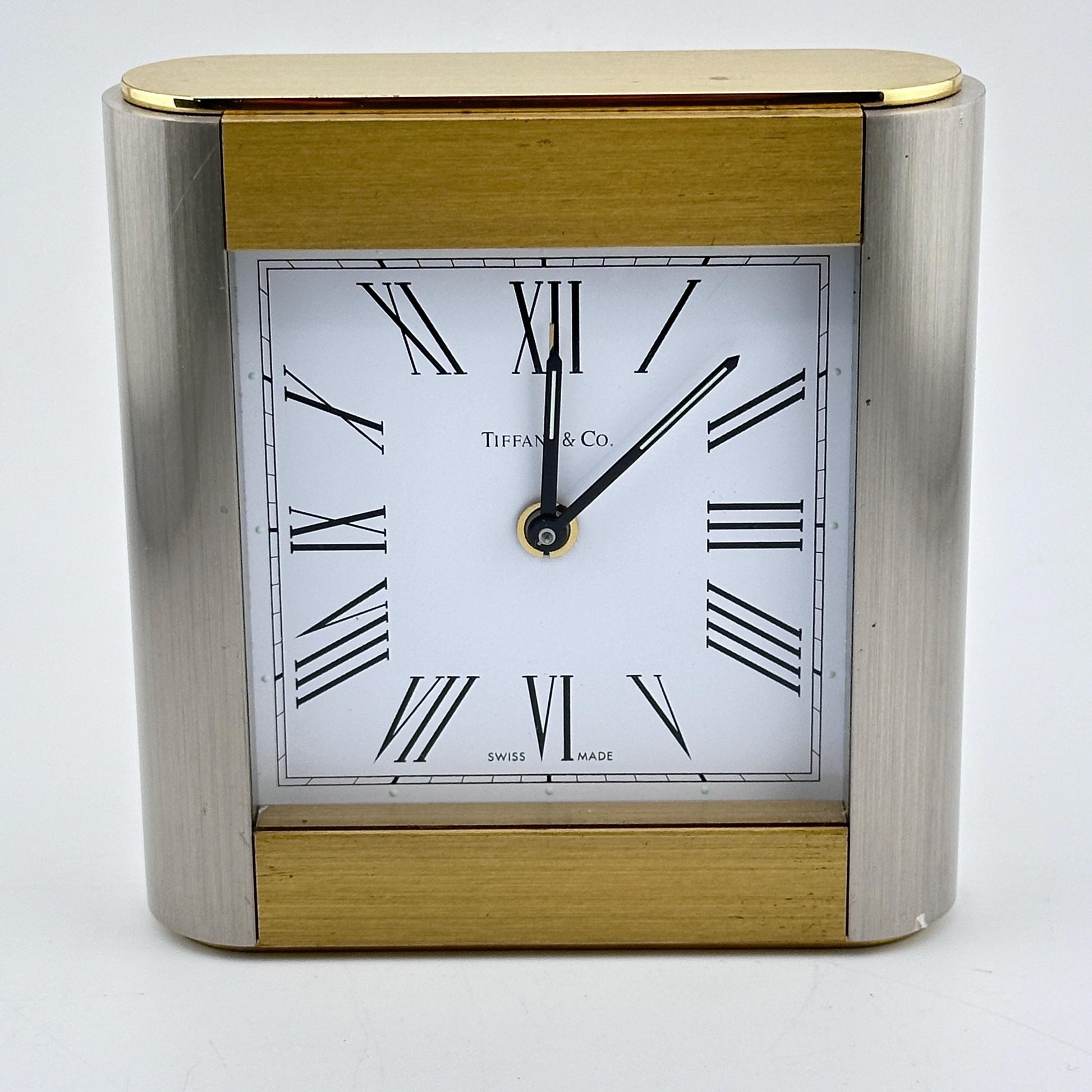 Tiffany & Co. Gold and Steel Swiss Made Alarm Clock