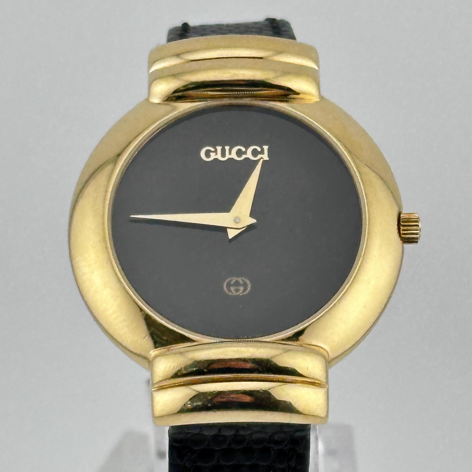 Gucci 14k Gold Plated with Black Dial and Leather Strap