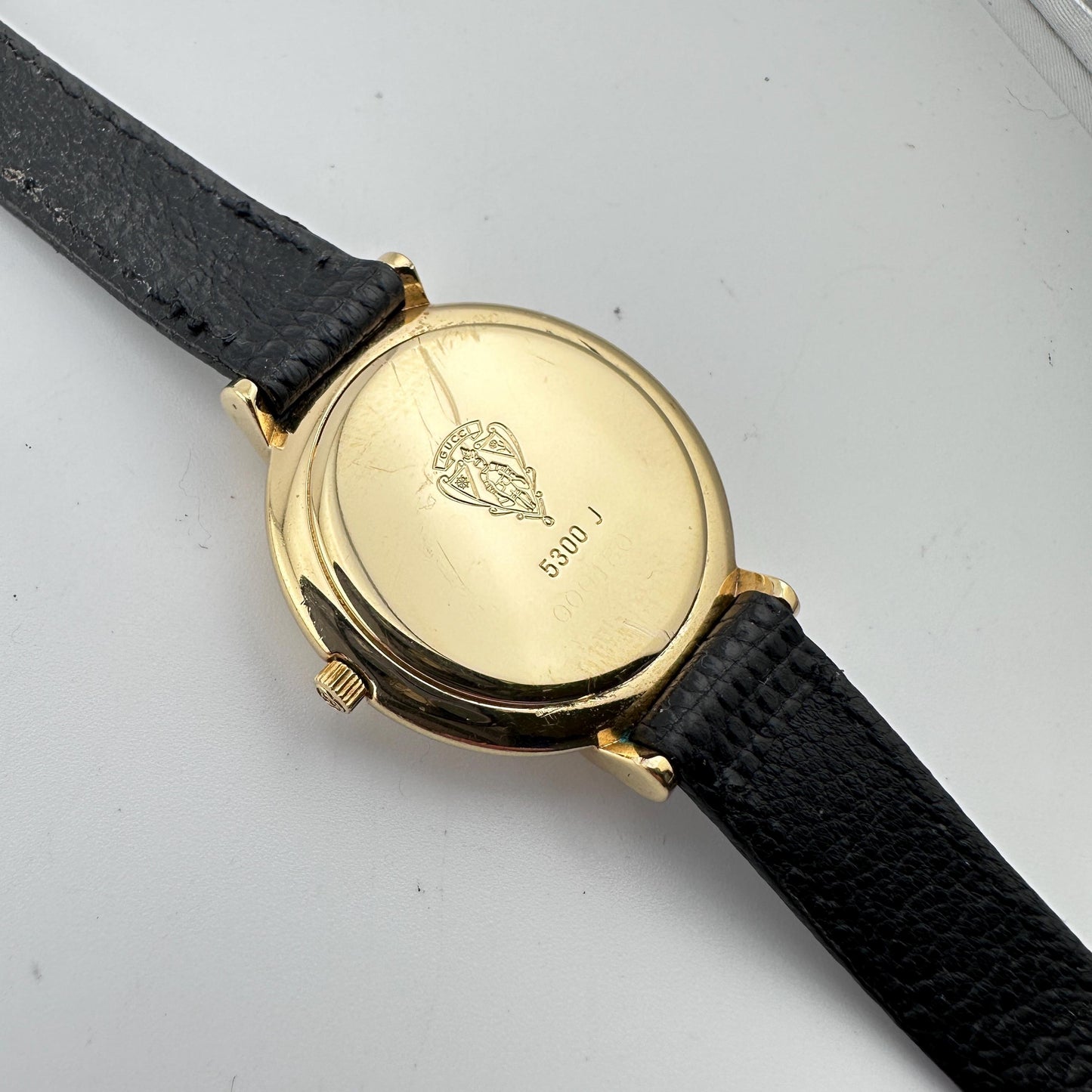 Gucci 14k Gold Plated with Black Dial and Leather Strap