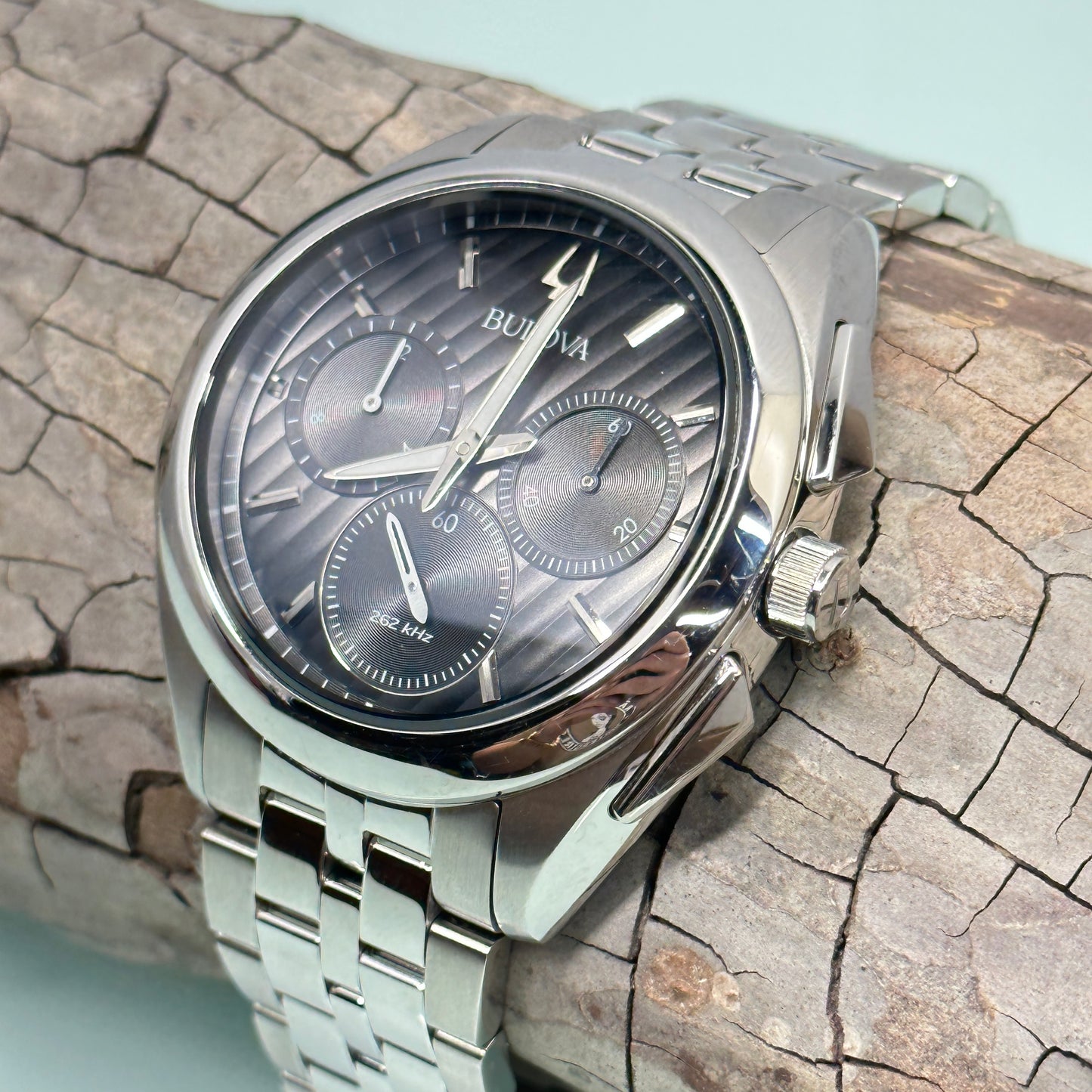 Men’s Bulova Curv Chronograph Watch with Dark Grey Dial (Model: 96A186)