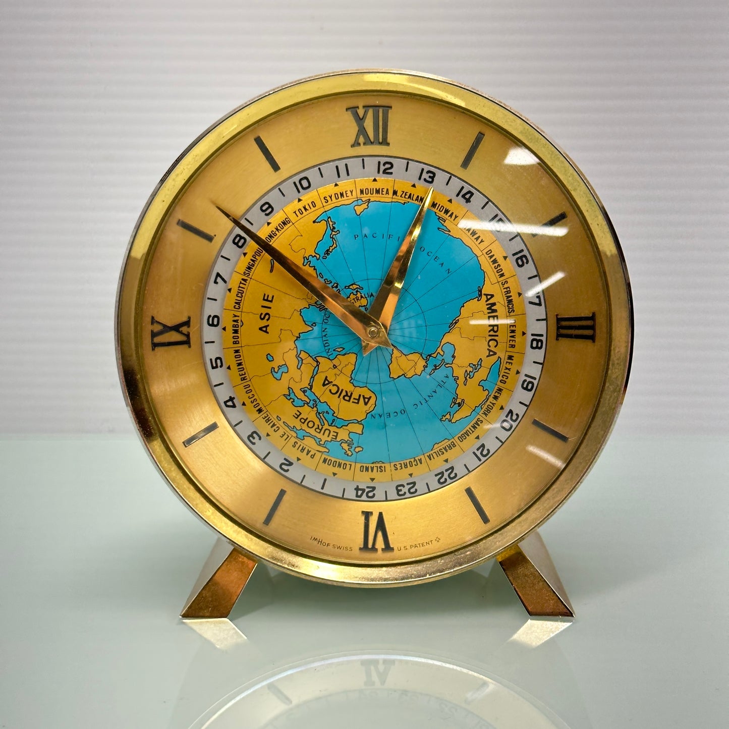 Imhof World Time Desk Clock Imhof, Swiss c.1955