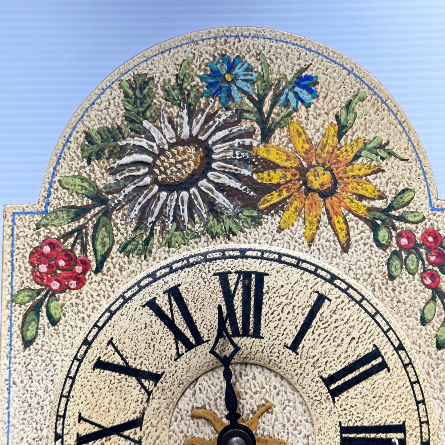 Albert Schwab Karlshrue - Floral Painted Bavarian Shield Wall Clock Active