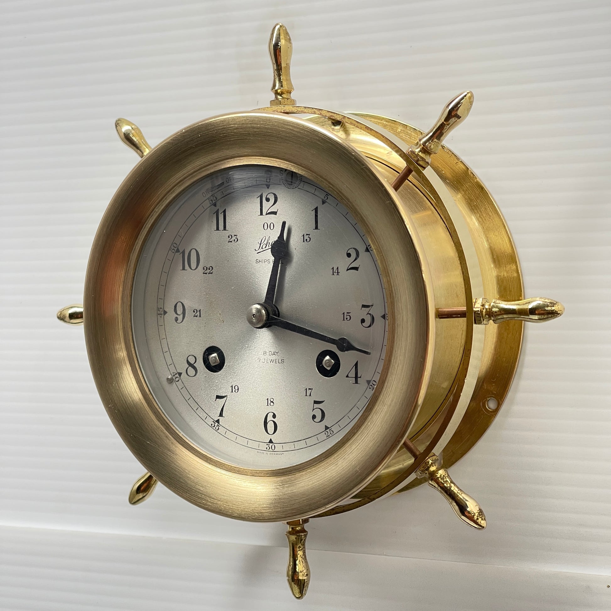 Vintage Schatz 3” 8-Day 7-Jewel Ship Bell Captain Wheel Clock